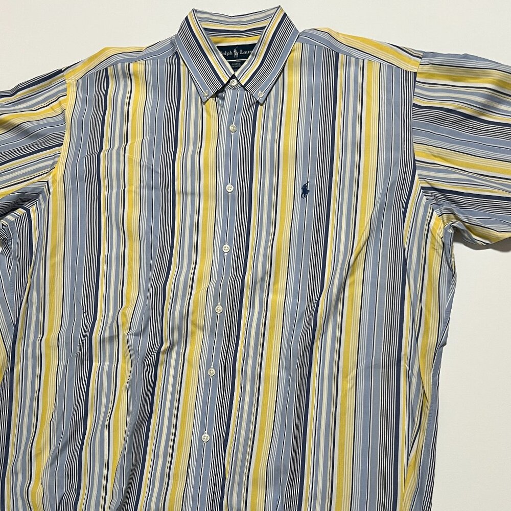 Ralph Lauren Shirt Vintage Long Sleeve Button Down Blue Stripes Men's size Large
